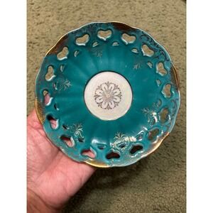 Royal Halsey Lipper & Mann Turquoise Lusterware Reticulated Heart Trinket Japan
